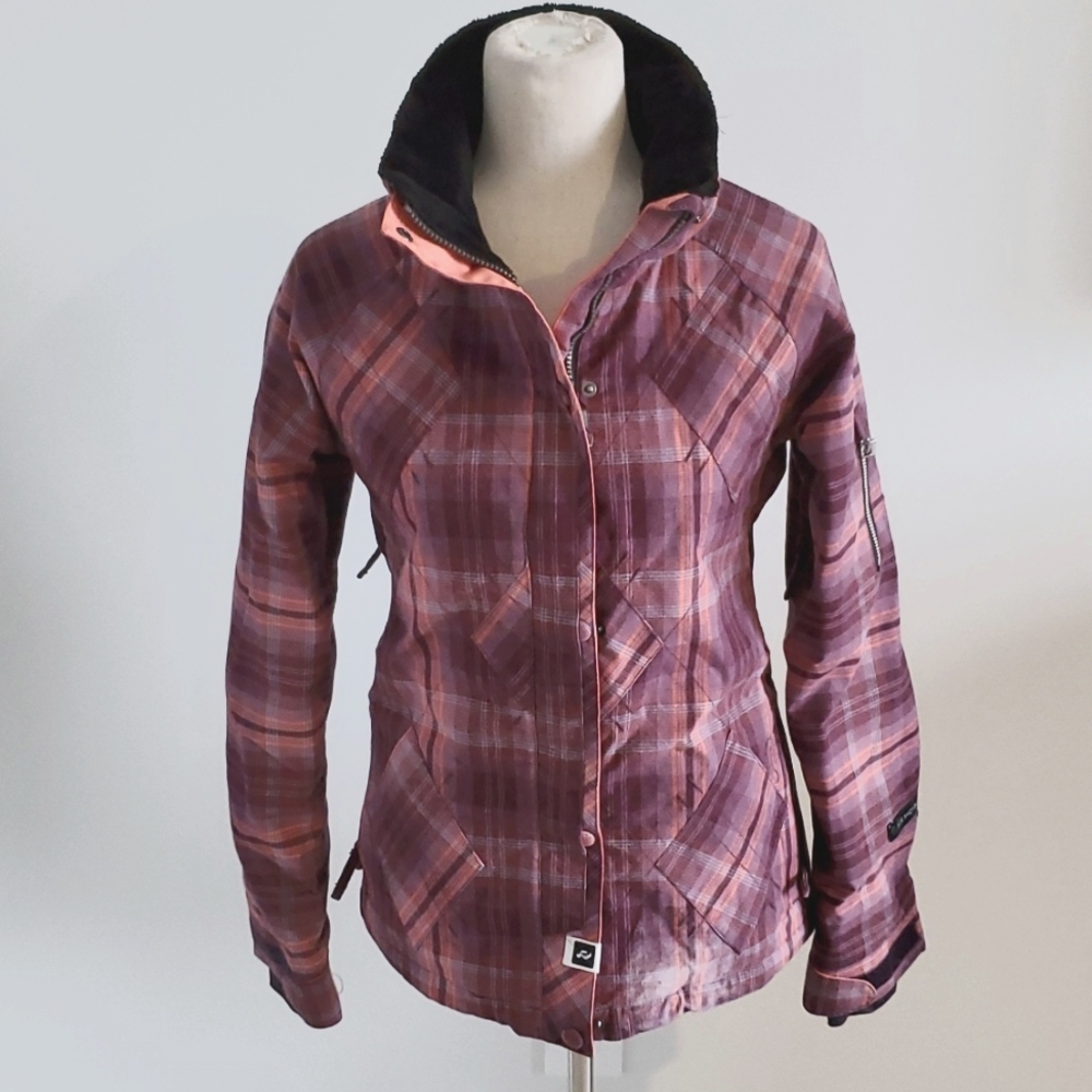 Ride Snowboard Womens  jacket Size XS purple & orange plaid no hood attached